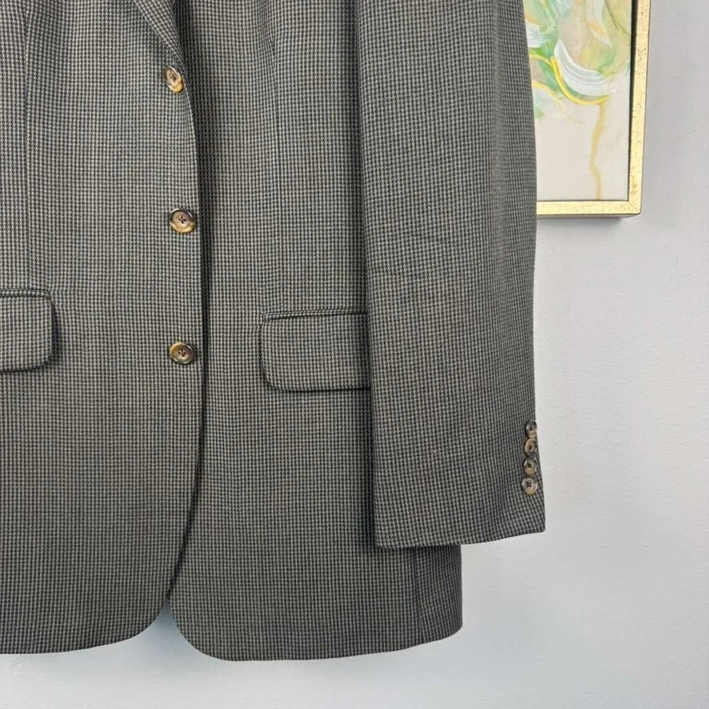 Oscar de la Renta 40L Wool Blazer Sport Coat Gray Houndstooth Classic 3-Button